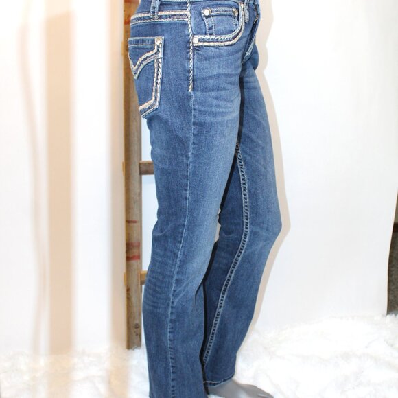 Shyanne Rhinestone Big Stitch Mid-Rise Bootcut Stretch Jean - Picture 6 of 16